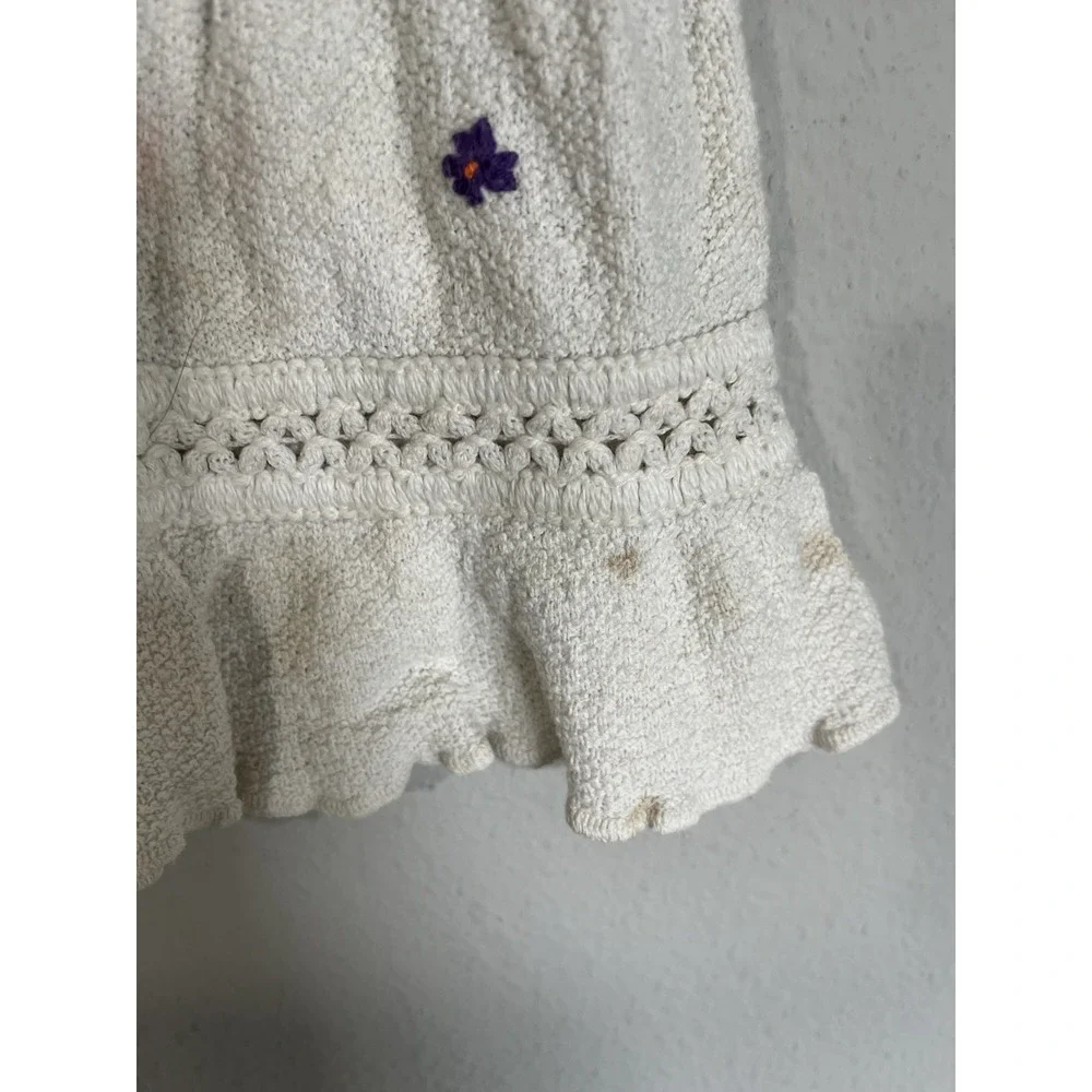 Peruvian Embroidered Dress Baby 12M White Floral Sleeveless Folk Cottagecore